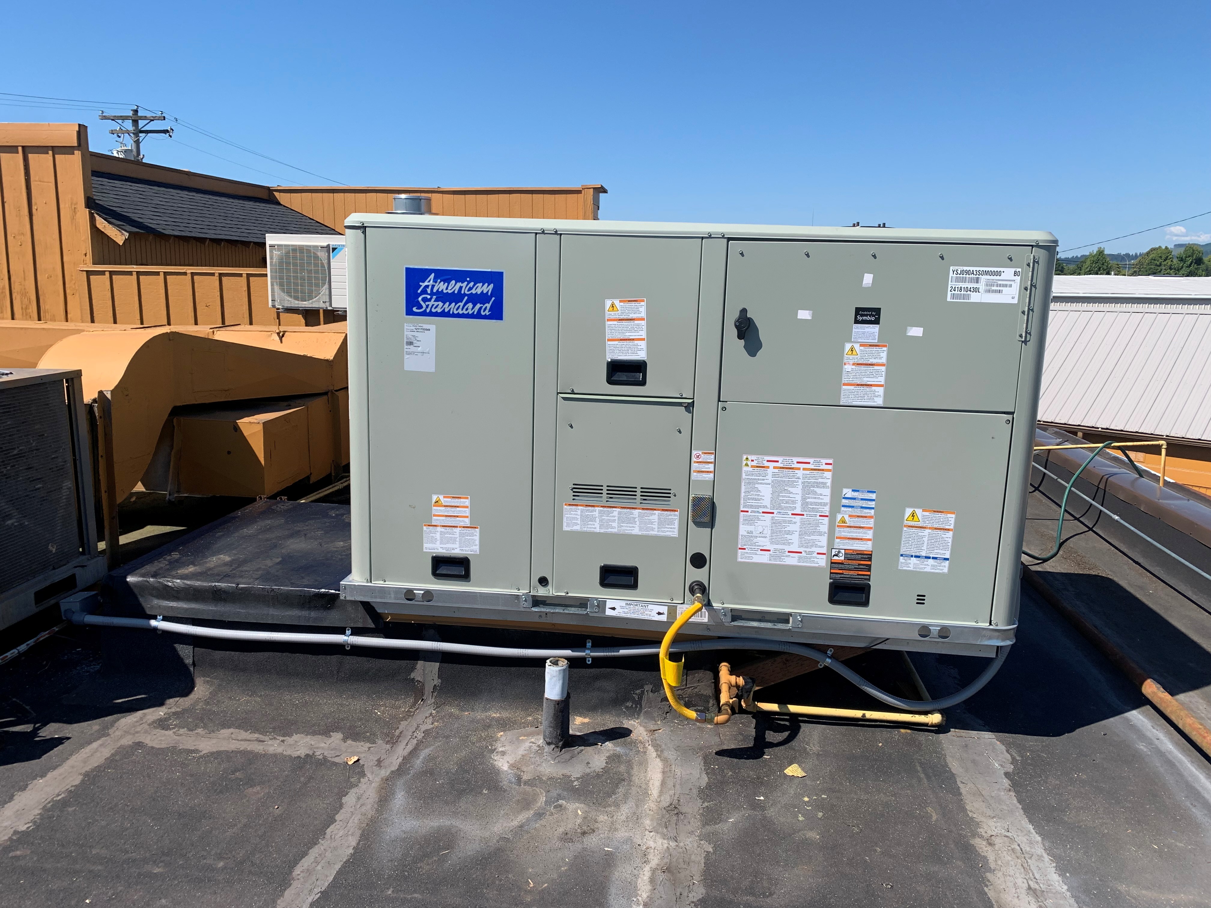 American Standard commercial rooftop HVAC packaged unit serviced by Twin City Service Co.
